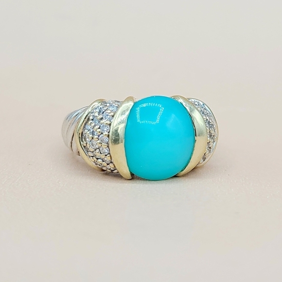 David Yurman Capri Ring With Aqua Chalcedony Gold And Diamonds - Picture 1 of 13